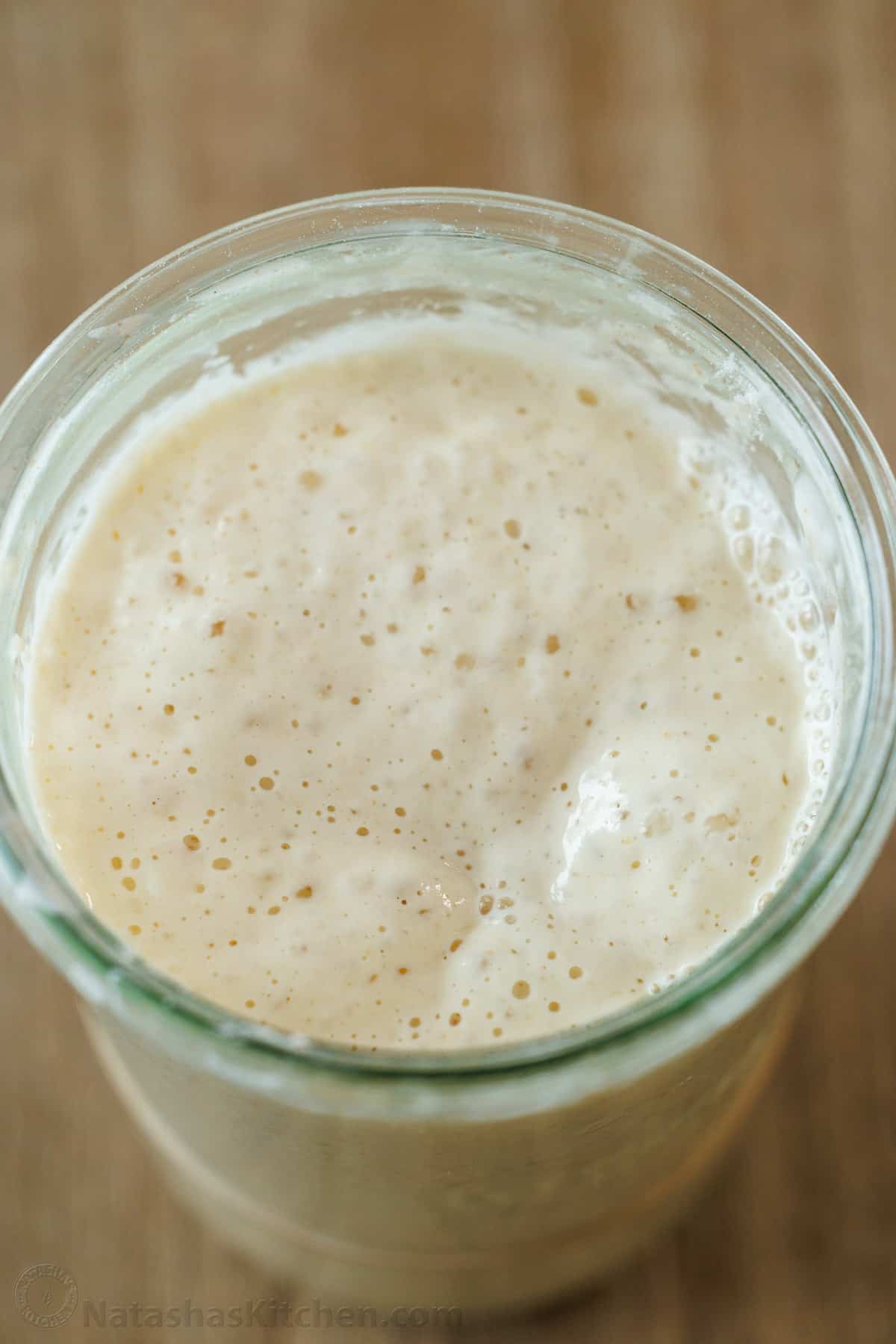 Bubbles from fermentation after feeding sourdough starter