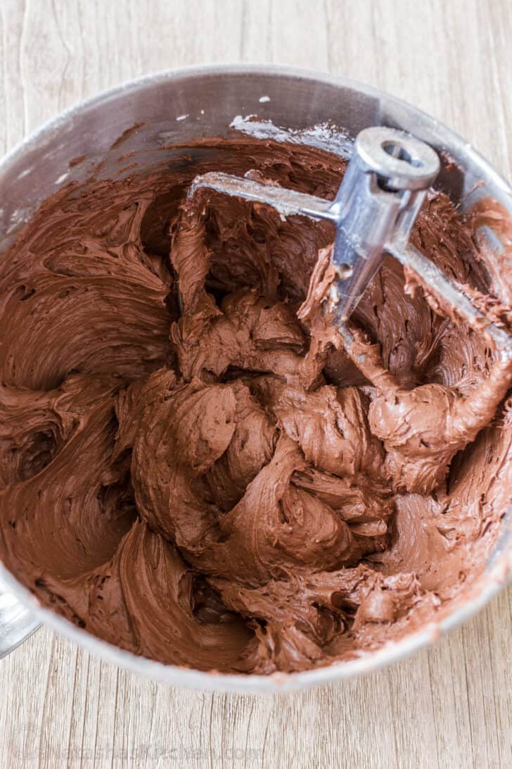 Frosting whipped in a mixing bowl