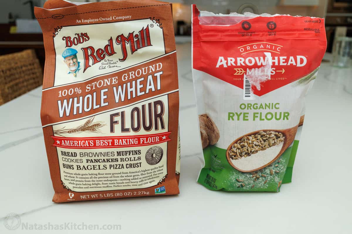 bags of flour for making sourdough starter at home