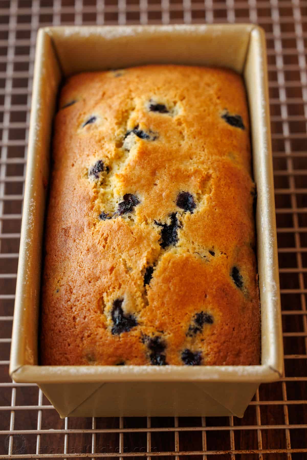 Blueberry Bread baked in a loaf pan