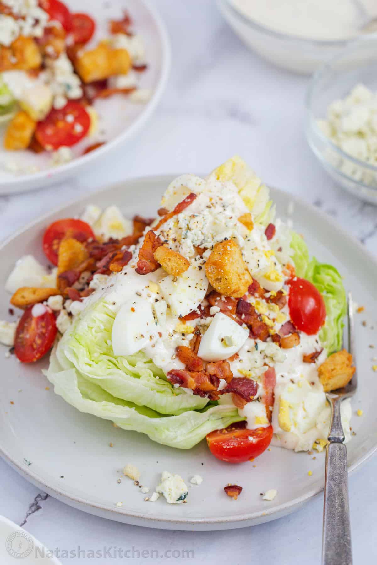 Wedge Salad serving suggestion with toppings