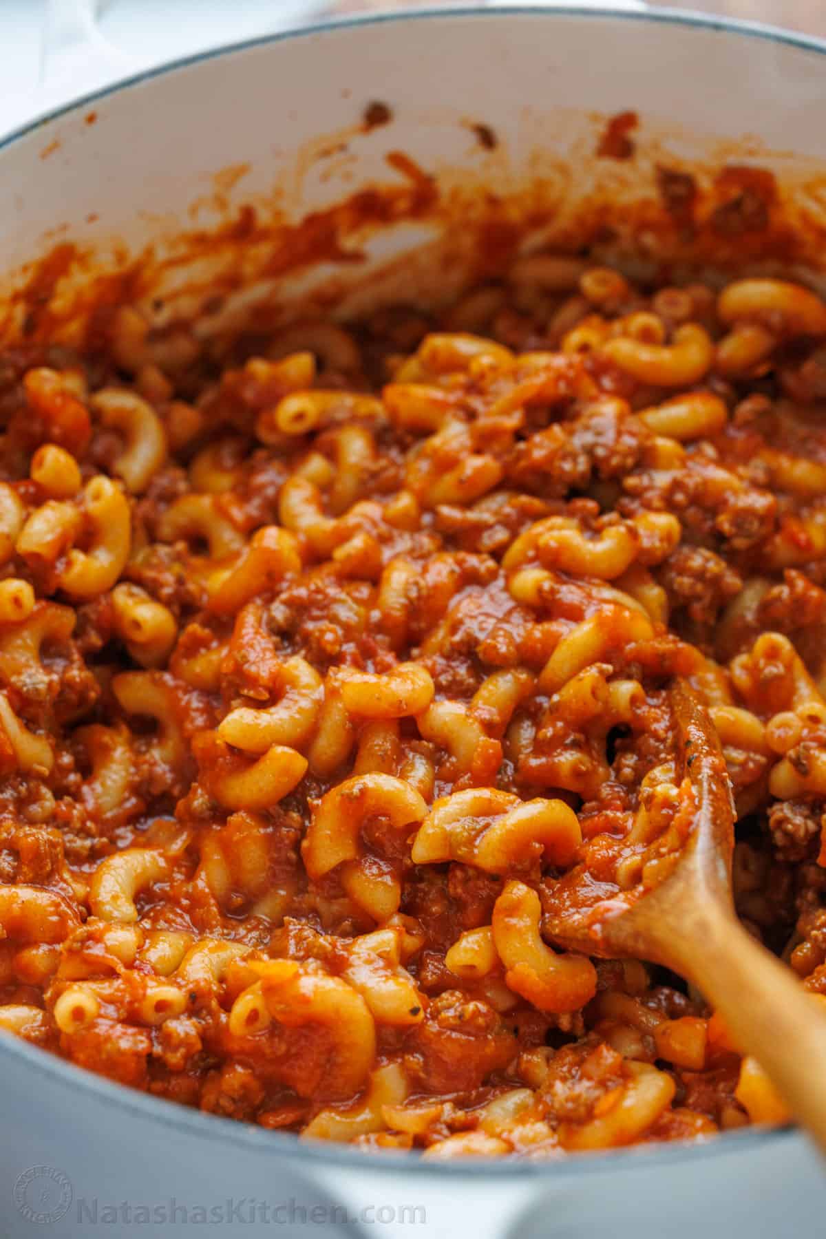 Close up of American Goulash recipe