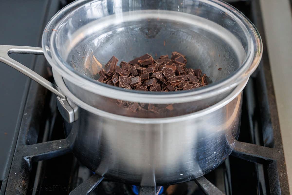 Bain-marie set up for melting chocolate