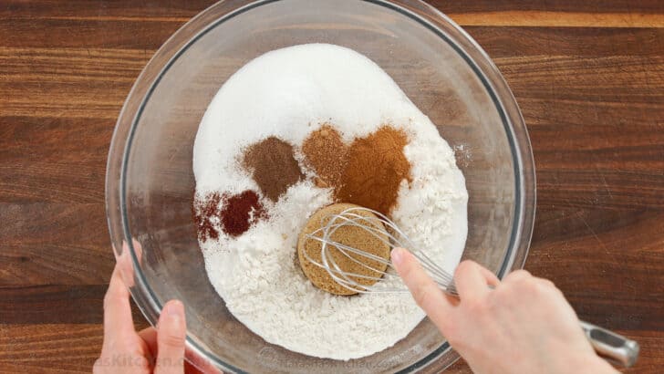 whisking dry ingredients in a bowl