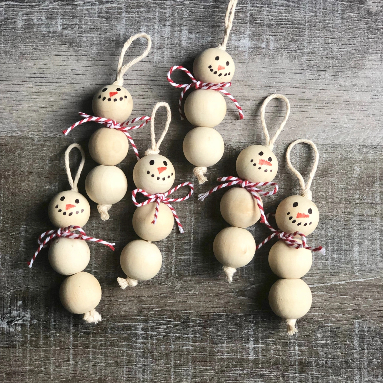 Wood Bead Snowman Ornaments