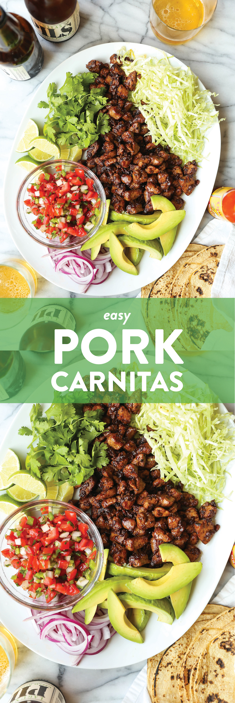 Carnitas di maiale facili - Carnitas di maiale succose e tenere preparate in 30 minuti, dall'inizio alla fine! Nessuna confusione, nessuna seccatura. Servire come tacos o ciotole di burrito. Così facile, così bello.