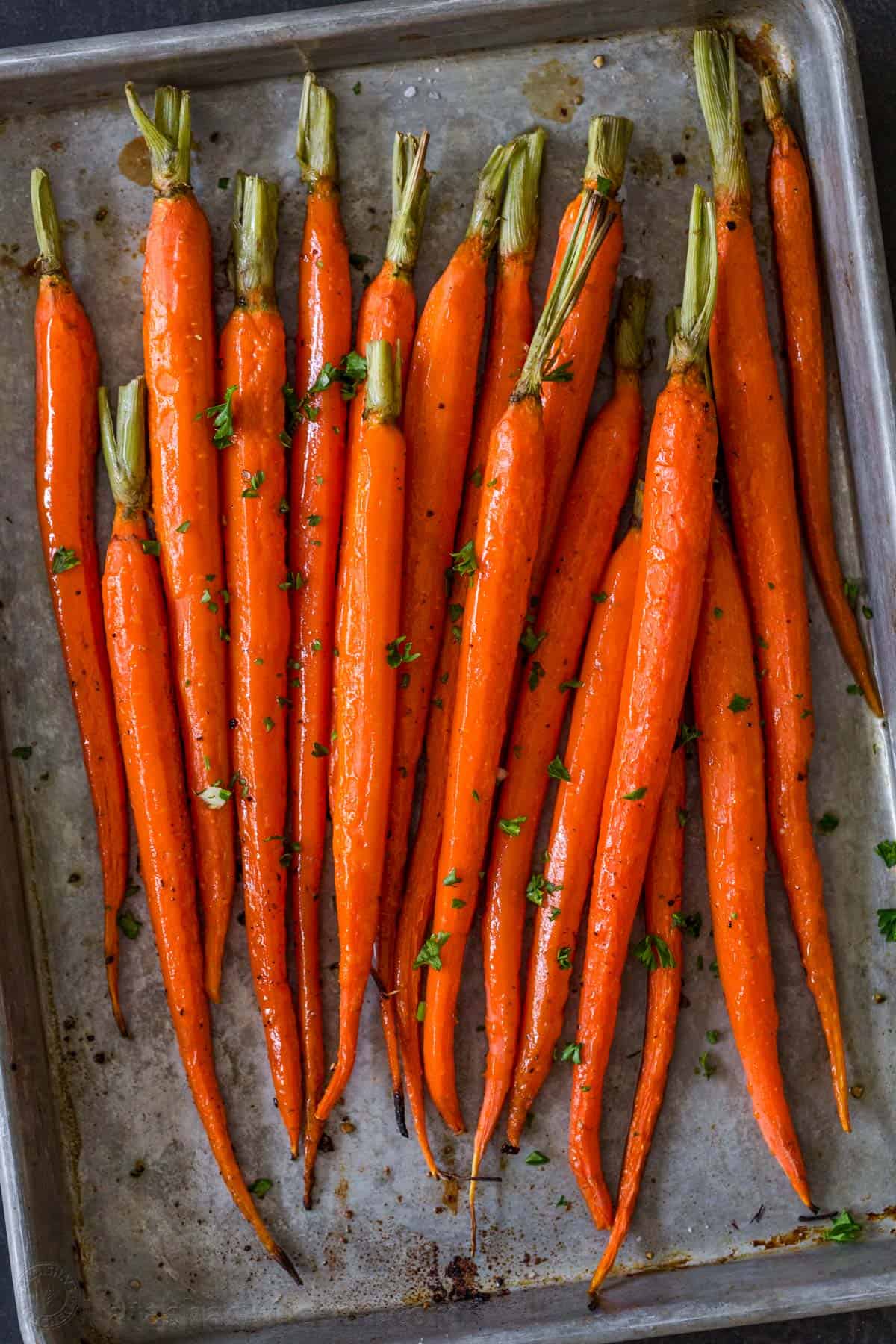 Carrots roasted on a baking sheet 