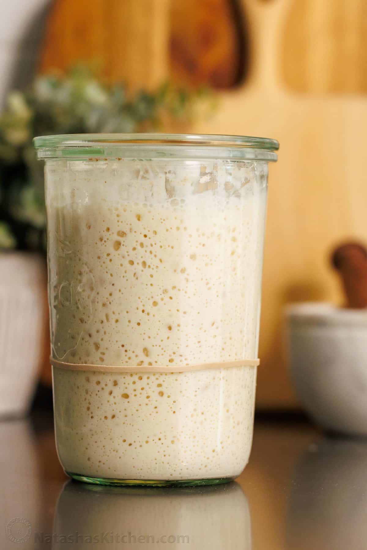 sourdough starter rising in a weck jar